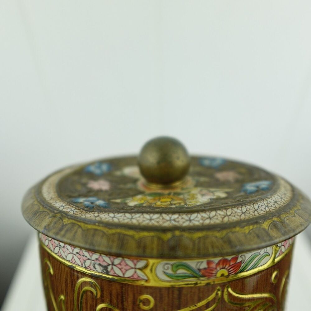 Daher English Vintage Lidded Tin Container Embossed Floral Decor - Picture 6 of 11